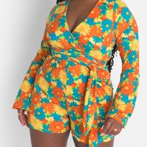 BRAND NEW WITH TAGS! Rebdolls Size L orange floral romper playsuit stretch blue